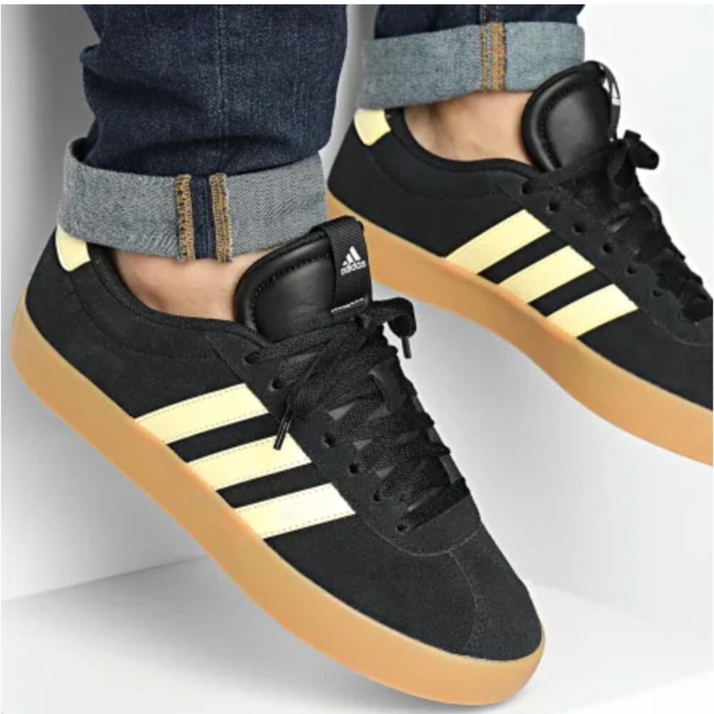 Adidas VL Court 3.0 Black with Yellow Stripes